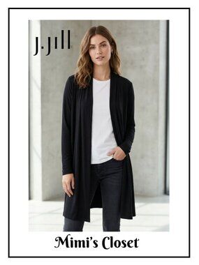 J.JILL WEAREVER Black Open Long Cardigan Sweater Women Size XL Rayon Minimalist